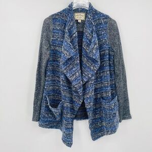 Lucky Brand Size Small Blue & Gray Striped Drapey Open Front Cardigan Sweater
